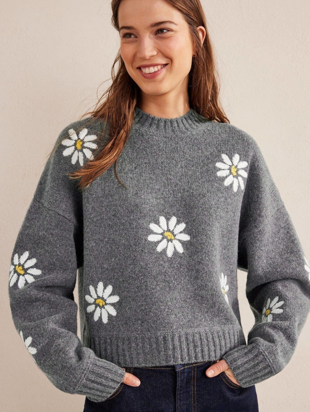 Boden Embellished Wool Sweater Dark Grey Melange - Picture 9 of 9